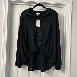 Skies Are Blue Black High Low Button Down Shirt- NWT